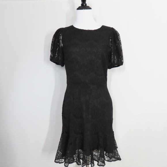 Yumi Kim Alicia Black Pixie Eyelet Lined Puffy Short Sleeve Flounce Dress Small - Picture 1 of 9